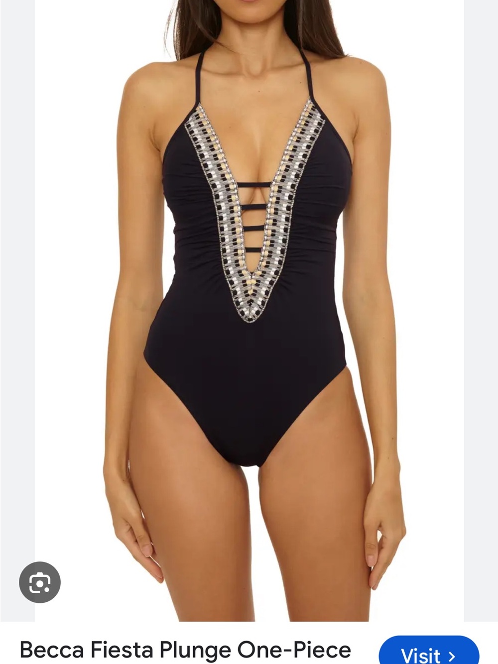 BECCA Fiesta plunge One-Piece with Beaded Trim NWT M